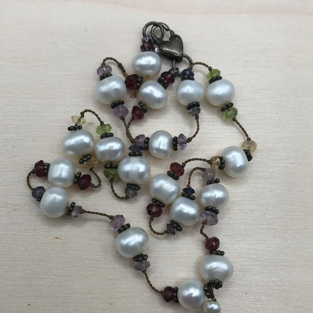 Vintage sterling silver 925 cultured freshwater pearls elegant necklace artisan.